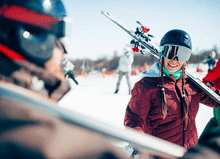 Skiers With Googles To Prevent Snow Blindness